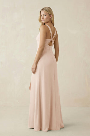 Square Neck Ruched Sheath Satin Bridesmaid Dress in Buttercream - KISS BRIDAL Bridesmaid Dresses