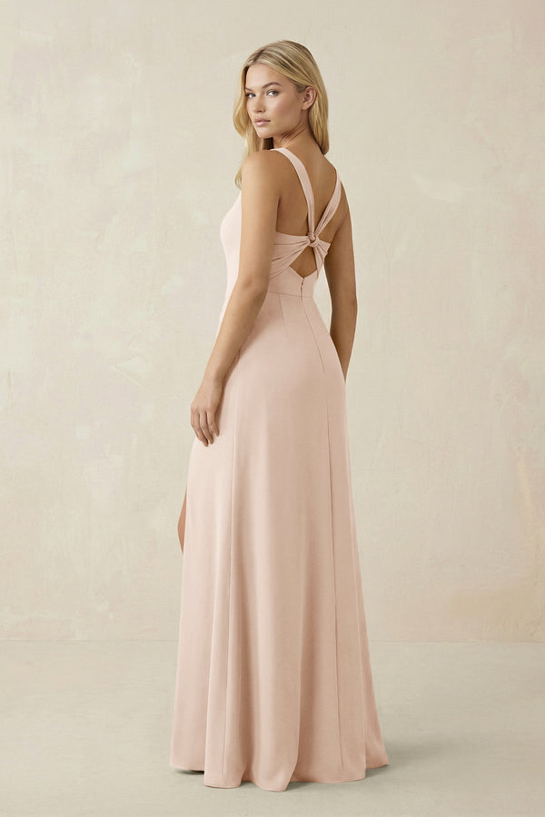 Square Neck Ruched Sheath Satin Bridesmaid Dress in Buttercream - KISS BRIDAL Bridesmaid Dresses