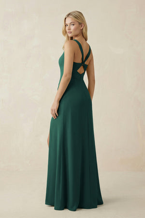 Square Neck Ruched Sheath Satin Bridesmaid Dress in Dark Green - KISS BRIDAL Bridesmaid Dresses