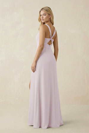 Square Neck Ruched Sheath Satin Bridesmaid Dress in Dusk - SHE IS ME Bridesmaid Dresses