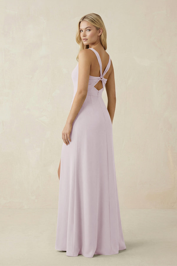 Square Neck Ruched Sheath Satin Bridesmaid Dress in Dusk - SHE IS ME Bridesmaid Dresses