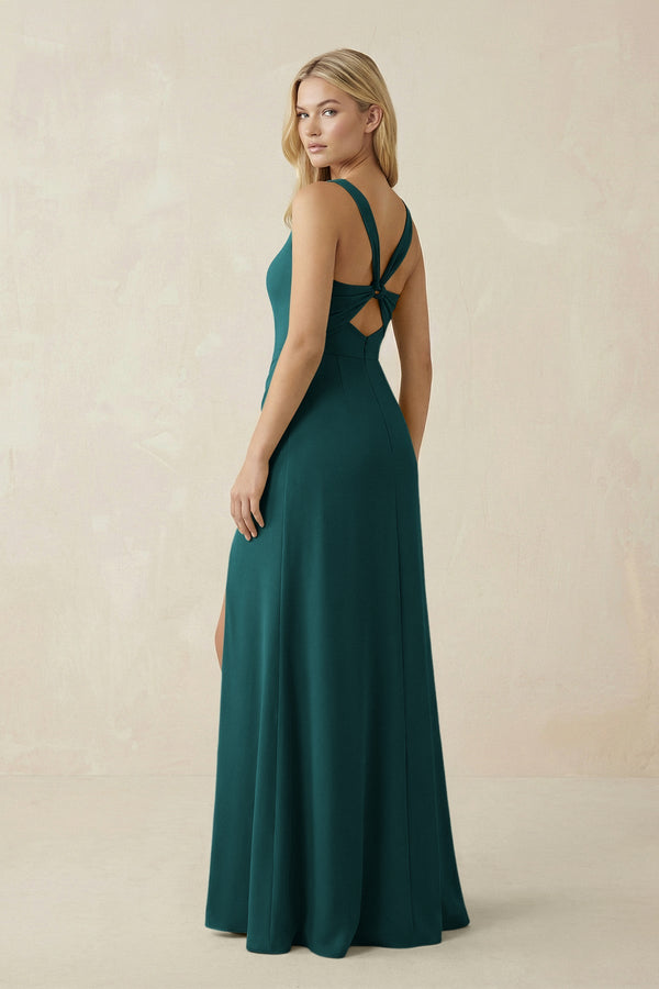 Square Neck Ruched Sheath Satin Bridesmaid Dress in Emerald - SHE IS ME Bridesmaid Dresses