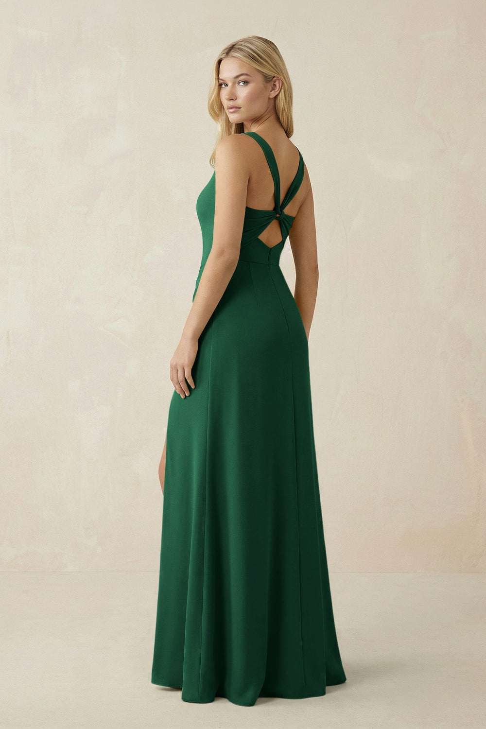 Square Neck Ruched Sheath Satin Bridesmaid Dress in Green - KISS BRIDAL Bridesmaid Dresses
