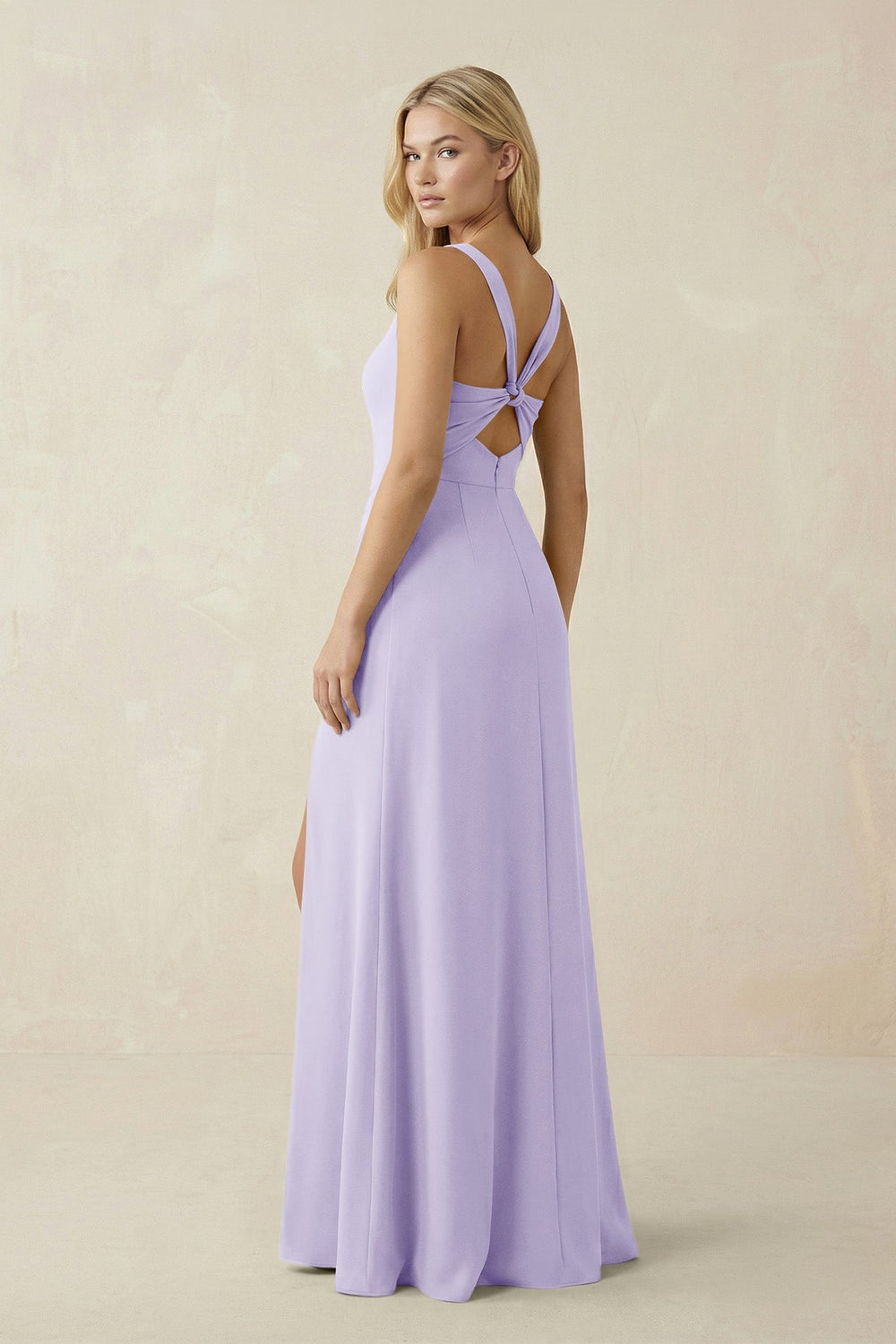 Square Neck Ruched Sheath Satin Bridesmaid Dress in Lavender - SHE IS ME Bridesmaid Dresses