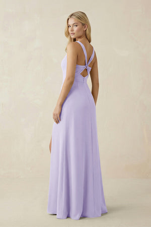 Square Neck Ruched Sheath Satin Bridesmaid Dress in Lavender - SHE IS ME Bridesmaid Dresses