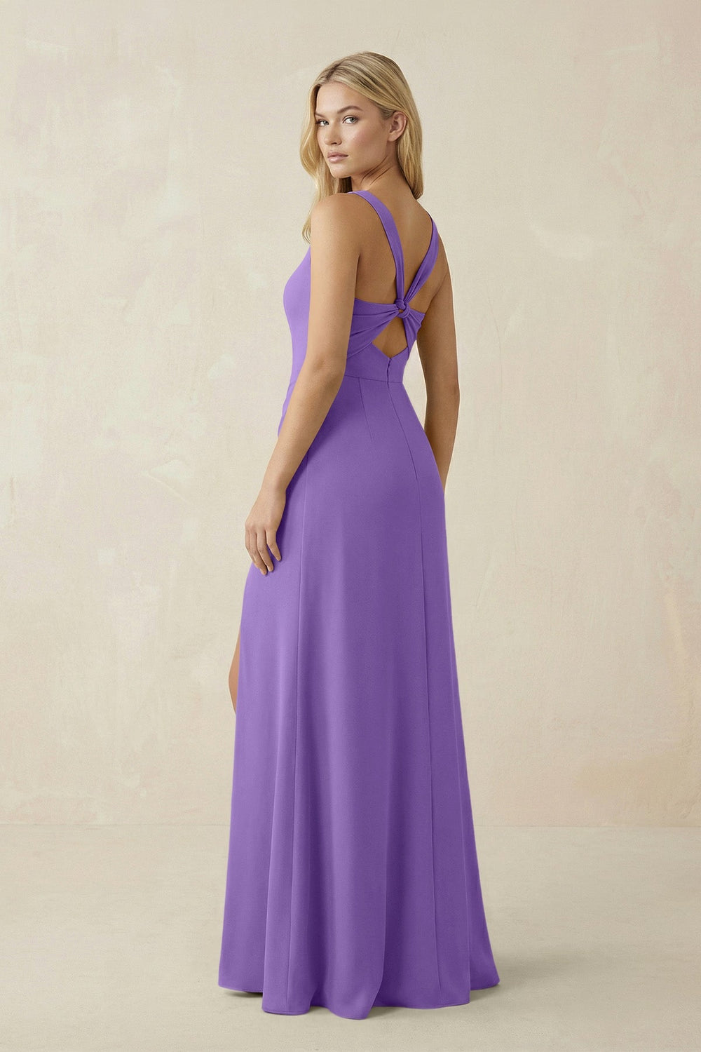 Square Neck Ruched Sheath Satin Bridesmaid Dress in Lilac - KISS BRIDAL Bridesmaid Dresses