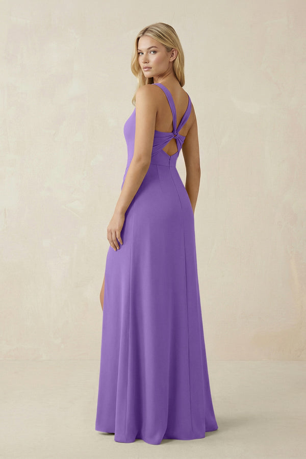 Square Neck Ruched Sheath Satin Bridesmaid Dress in Lilac - KISS BRIDAL Bridesmaid Dresses