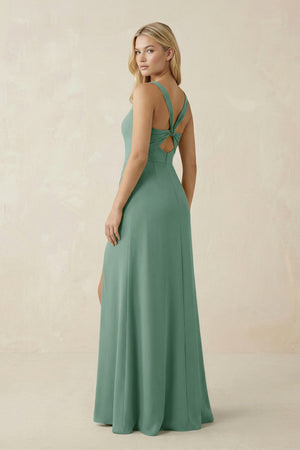 Square Neck Ruched Sheath Satin Bridesmaid Dress in Mint Green - KISS BRIDAL Bridesmaid Dresses