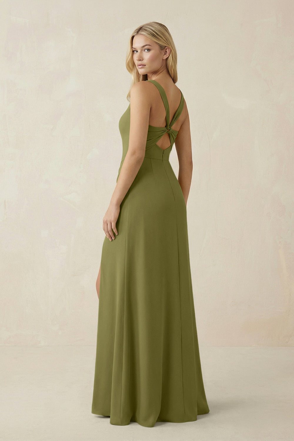Square Neck Ruched Sheath Satin Bridesmaid Dress in Moss Green - KISS BRIDAL Bridesmaid Dresses