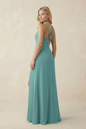 Square Neck Ruched Sheath Satin Bridesmaid Dress in Pale Pistachio - KISS BRIDAL Bridesmaid Dresses