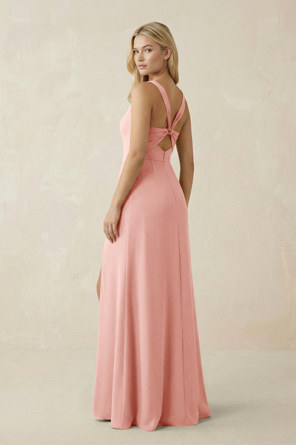 Square Neck Ruched Sheath Satin Bridesmaid Dress in Rose Petal - KISS BRIDAL Bridesmaid Dresses