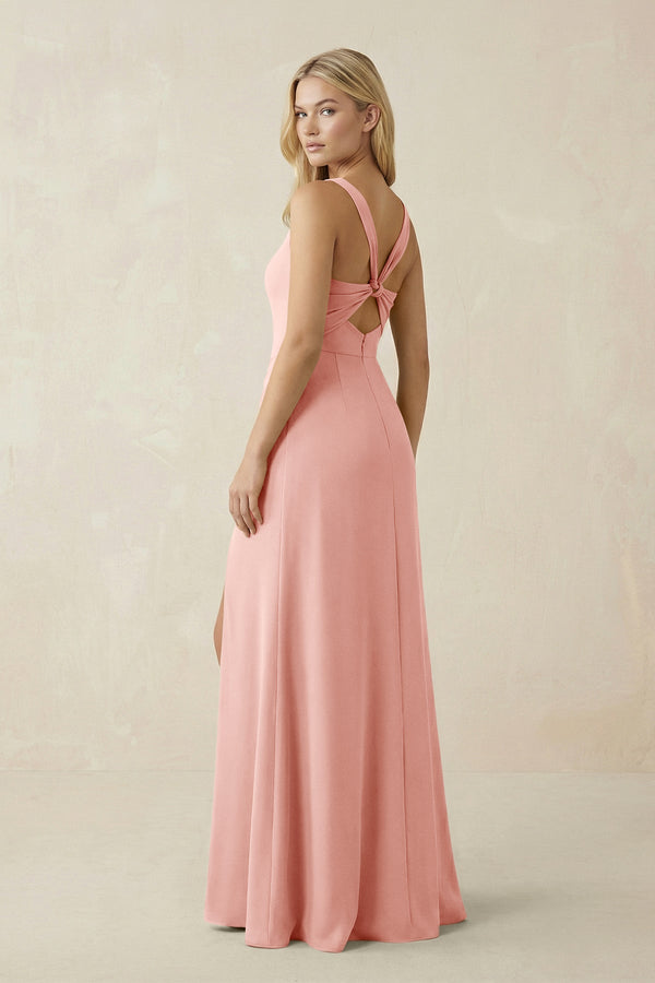 Square Neck Ruched Sheath Satin Bridesmaid Dress in Rose Petal - KISS BRIDAL Bridesmaid Dresses