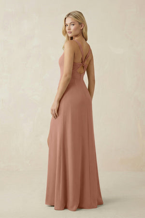 Square Neck Ruched Sheath Satin Bridesmaid Dress in Rosette - SHE IS ME Bridesmaid Dresses