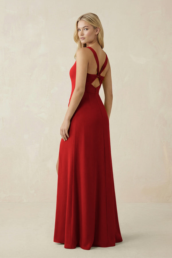 Square Neck Ruched Sheath Satin Bridesmaid Dress in Spice - SHE IS ME Bridesmaid Dresses