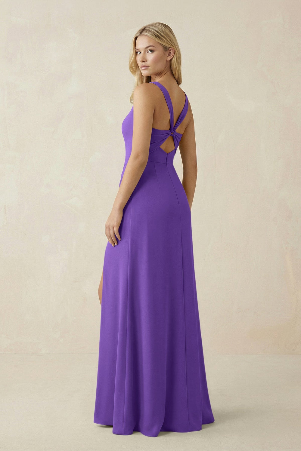 Square Neck Ruched Sheath Satin Bridesmaid Dress in Tahiti - SHE IS ME Bridesmaid Dresses