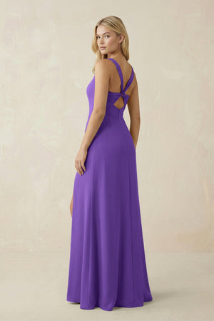Square Neck Ruched Sheath Satin Bridesmaid Dress in Tahiti - KISS BRIDAL Bridesmaid Dresses