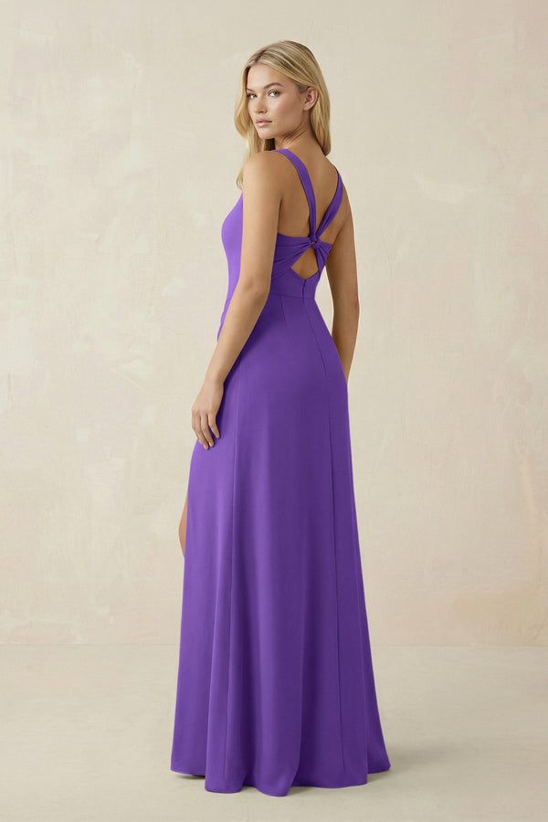 Square Neck Ruched Sheath Satin Bridesmaid Dress in Tahiti - KISS BRIDAL Bridesmaid Dresses
