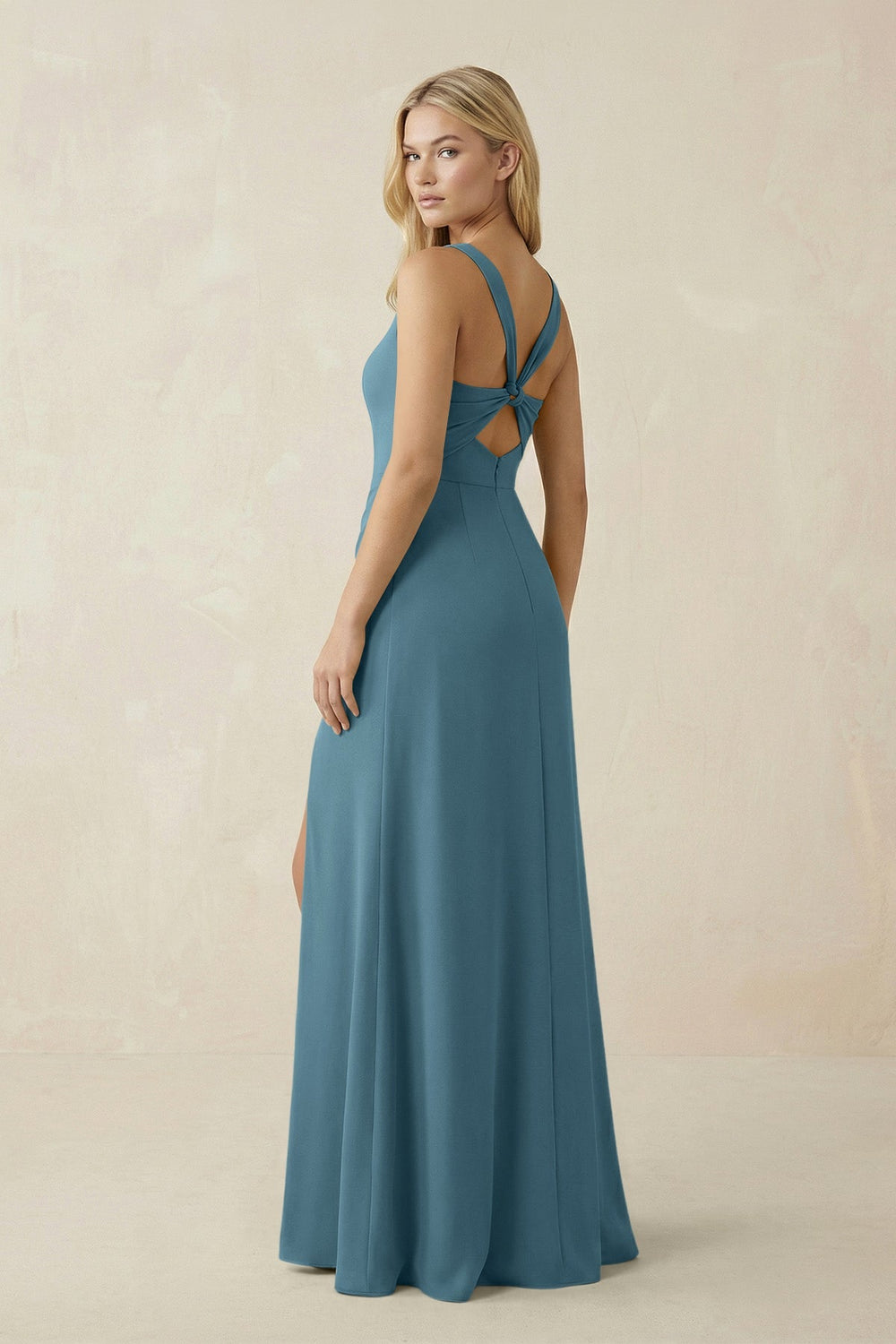 Square Neck Ruched Sheath Satin Bridesmaid Dress in Twilight - SHE IS ME Bridesmaid Dresses