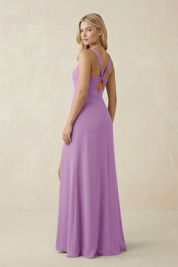 Square Neck Ruched Sheath Satin Bridesmaid Dress in Vintage Mauve - KISS BRIDAL Bridesmaid Dresses