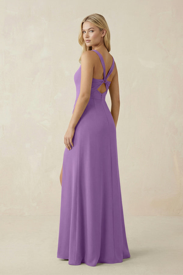 Square Neck Ruched Sheath Satin Bridesmaid Dress in Wisteria - KISS BRIDAL Bridesmaid Dresses