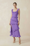 Square Neck Ruffled Sheath Satin Midi Bridesmaid Dress in Lilac - KISS BRIDAL Bridesmaid Dresses