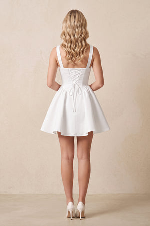 Square Neck Satin A - Line Mini Wedding Dress in White - KISS BRIDAL Wedding Dresses