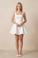 Square Neck Satin A - Line Mini Wedding Dress in White - KISS BRIDAL Wedding Dresses