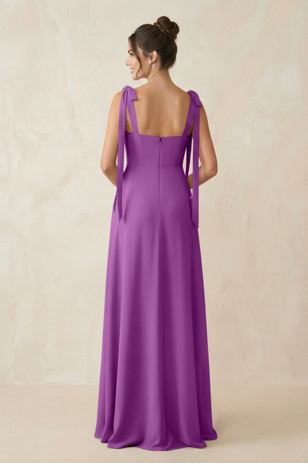 Square Neck Sheath Chiffon Bridesmaid Dress with Bow in Amethyst - SHE IS ME Bridesmaid Dresses