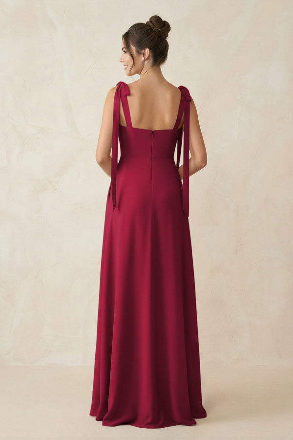 Square Neck Sheath Chiffon Bridesmaid Dress with Bow in Berry - SHE IS ME Bridesmaid Dresses
