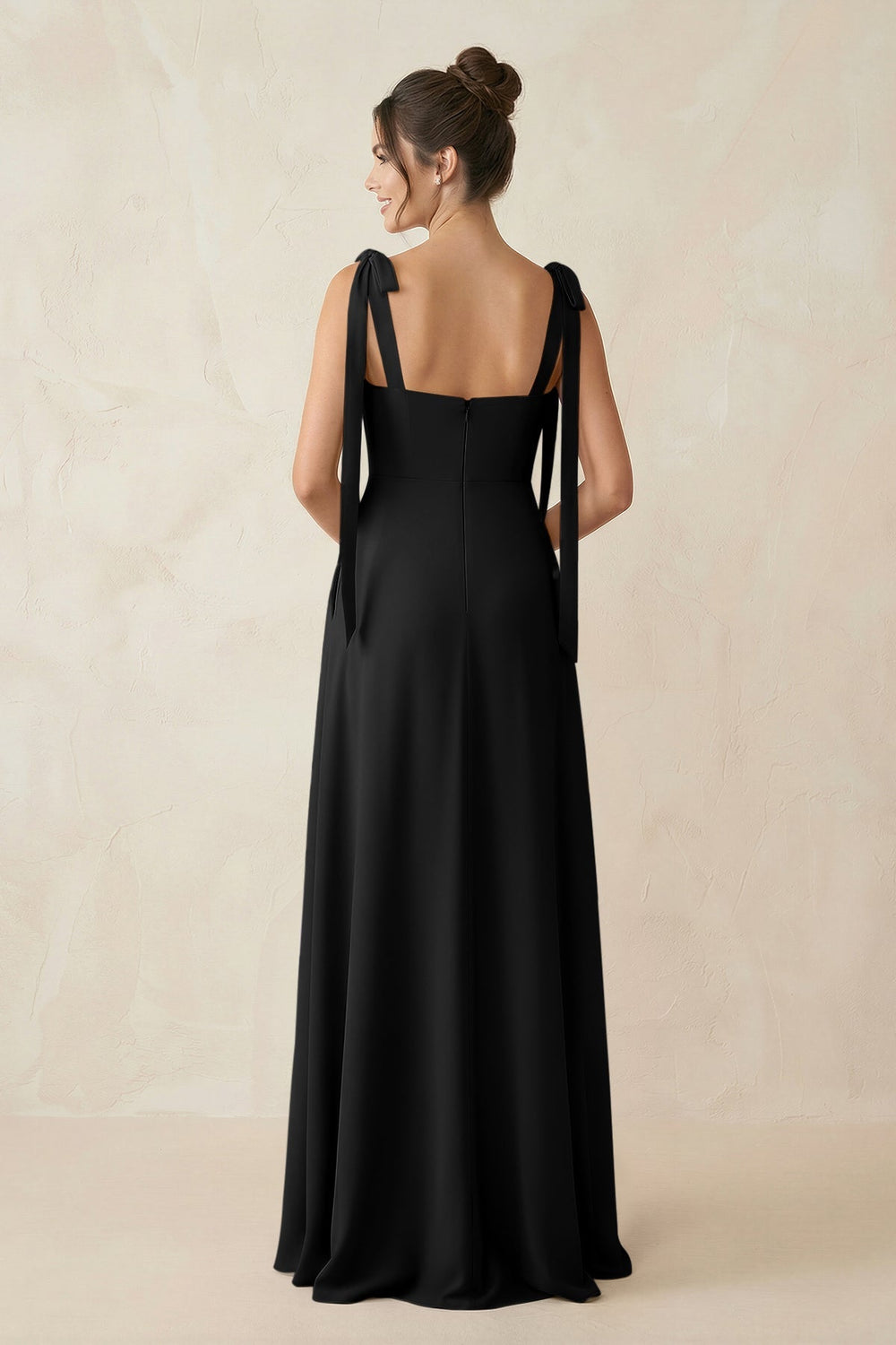 Square Neck Sheath Chiffon Bridesmaid Dress with Bow in Black - KISS BRIDAL Bridesmaid Dresses