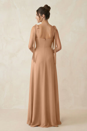 Square Neck Sheath Chiffon Bridesmaid Dress with Bow in Bronzer - SHE IS ME Bridesmaid Dresses