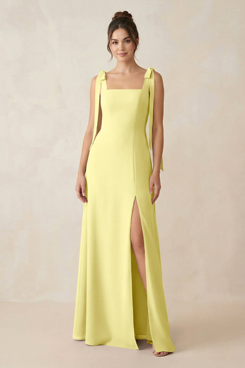 Square Neck Sheath Chiffon Bridesmaid Dress with Bow in Buttercup - SHE IS ME Bridesmaid Dresses
