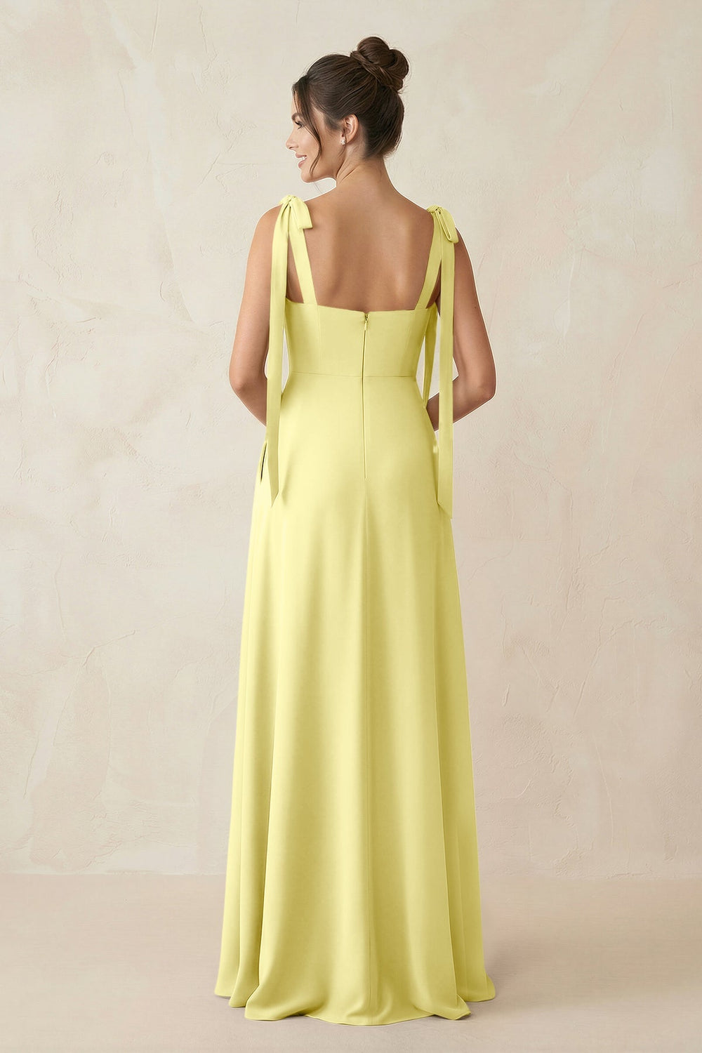 Square Neck Sheath Chiffon Bridesmaid Dress with Bow in Buttercup - KISS BRIDAL Bridesmaid Dresses