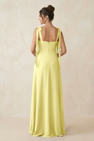 Square Neck Sheath Chiffon Bridesmaid Dress with Bow in Buttercup - SHE IS ME Bridesmaid Dresses