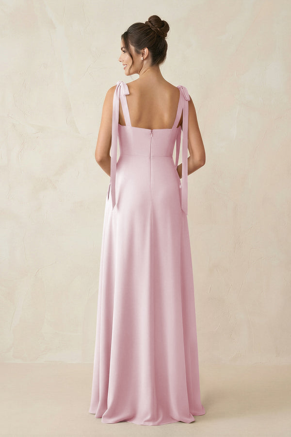Square Neck Sheath Chiffon Bridesmaid Dress with Bow in Candy Pink - SHE IS ME Bridesmaid Dresses