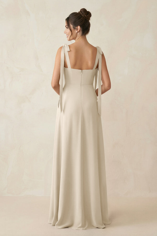 Square Neck Sheath Chiffon Bridesmaid Dress with Bow in Champagne - SHE IS ME Bridesmaid Dresses