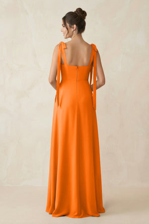 Square Neck Sheath Chiffon Bridesmaid Dress with Bow in Cinnamon - SHE IS ME Bridesmaid Dresses