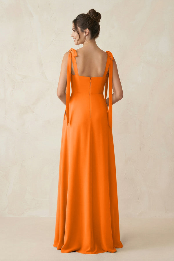 Square Neck Sheath Chiffon Bridesmaid Dress with Bow in Cinnamon - SHE IS ME Bridesmaid Dresses