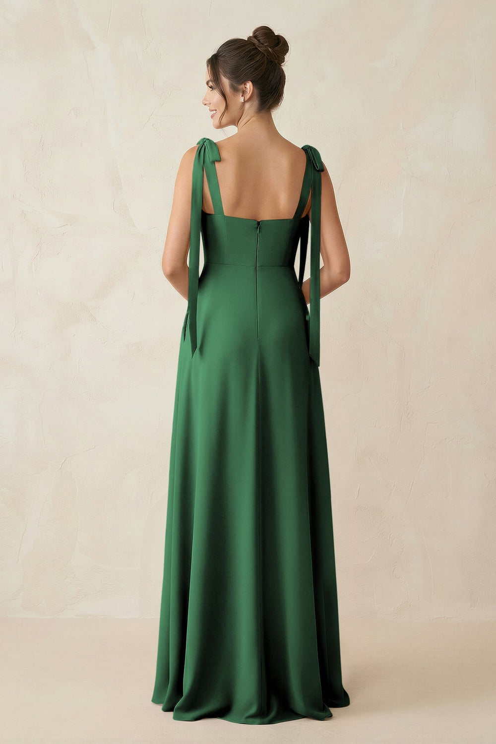 Square Neck Sheath Chiffon Bridesmaid Dress with Bow in Dark Green - KISS BRIDAL Bridesmaid Dresses