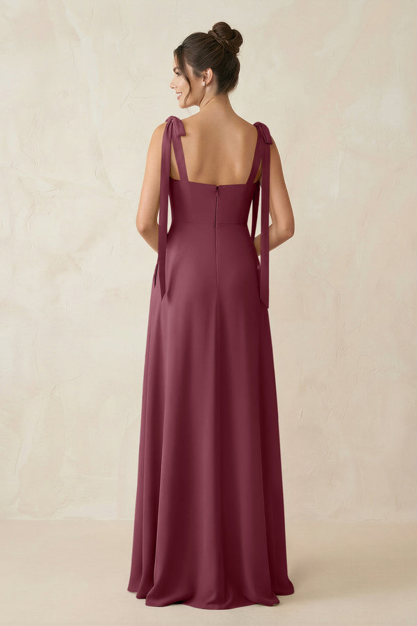 Square Neck Sheath Chiffon Bridesmaid Dress with Bow in Desert Rose (2) | KISSBRIDAL