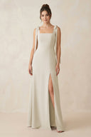 Square Neck Sheath Chiffon Bridesmaid Dress with Bow in Dove Gray - SHE IS ME Bridesmaid Dresses