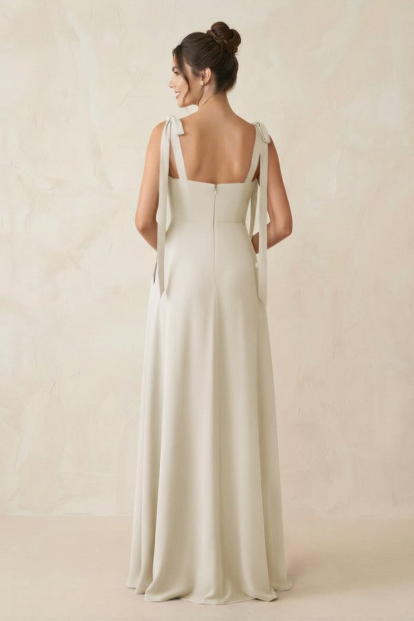 Square Neck Sheath Chiffon Bridesmaid Dress with Bow in Dove Gray - SHE IS ME Bridesmaid Dresses
