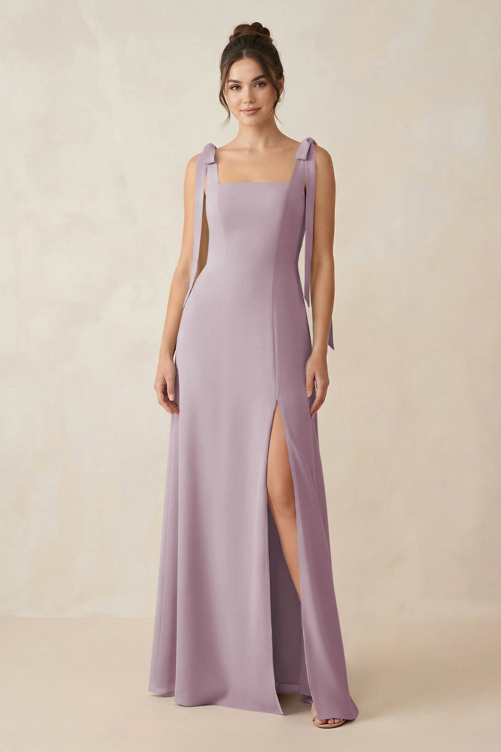 Square Neck Sheath Chiffon Bridesmaid Dress with Bow in Dusk - KISS BRIDAL Bridesmaid Dresses