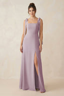 Square Neck Sheath Chiffon Bridesmaid Dress with Bow in Dusk - SHE IS ME Bridesmaid Dresses