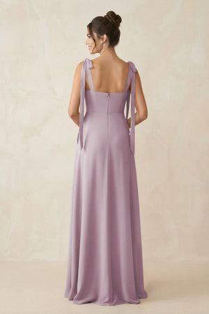 Square Neck Sheath Chiffon Bridesmaid Dress with Bow in Dusk - SHE IS ME Bridesmaid Dresses