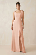 Square Neck Sheath Chiffon Bridesmaid Dress with Bow in English Rose - SHE IS ME Bridesmaid Dresses