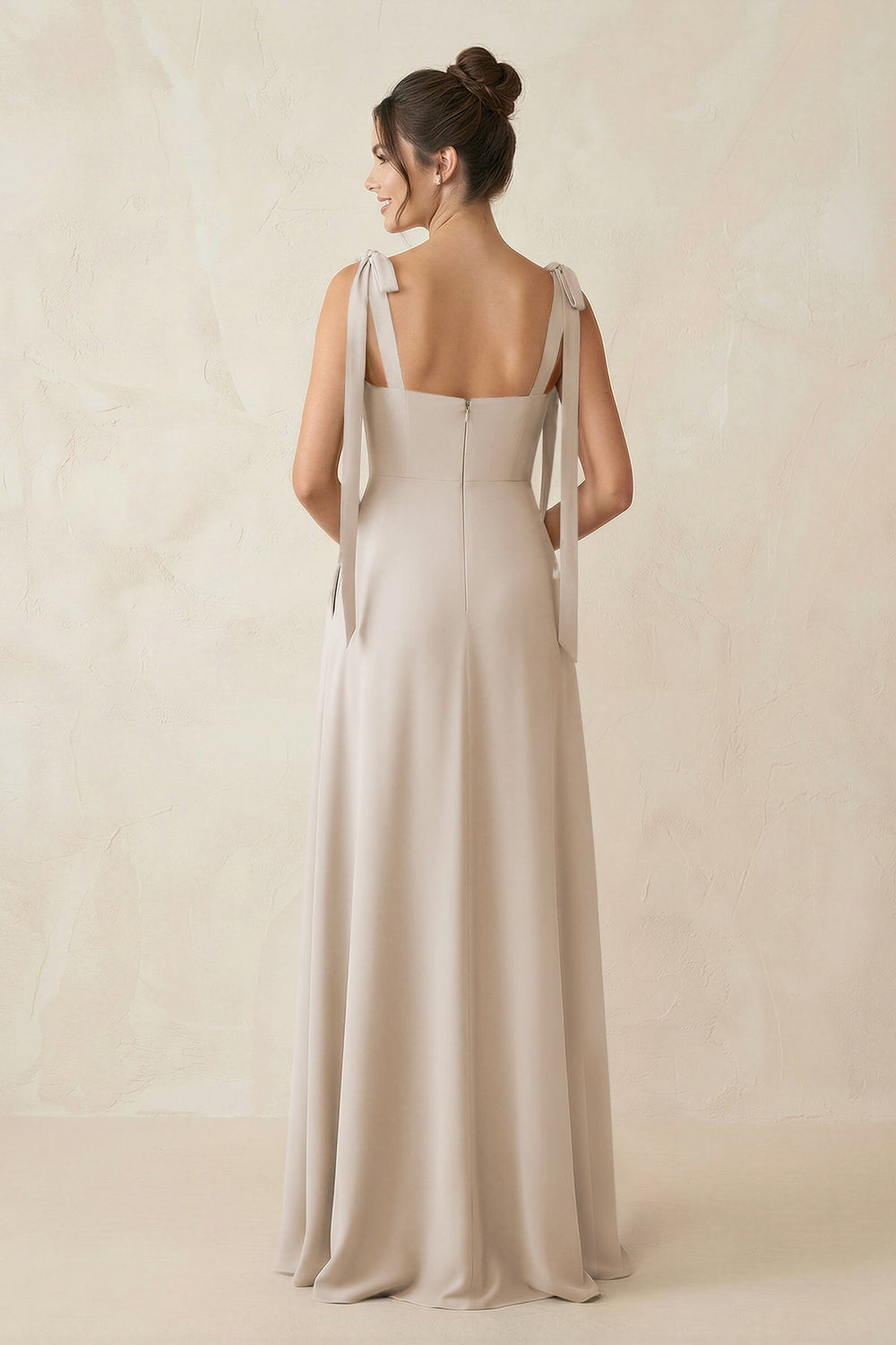 Square Neck Sheath Chiffon Bridesmaid Dress with Bow in Frost - KISS BRIDAL Bridesmaid Dresses