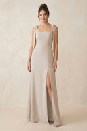 Square Neck Sheath Chiffon Bridesmaid Dress with Bow in Frost - SHE IS ME Bridesmaid Dresses