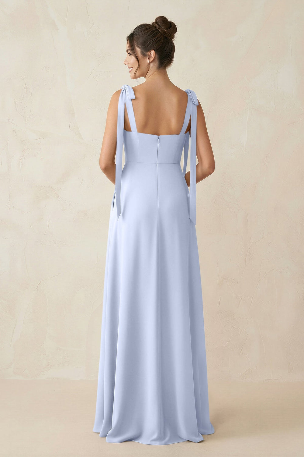 Square Neck Sheath Chiffon Bridesmaid Dress with Bow in Ice - KISS BRIDAL Bridesmaid Dresses