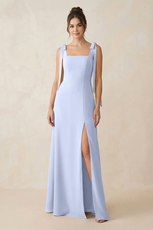 Square Neck Sheath Chiffon Bridesmaid Dress with Bow in Ice - SHE IS ME Bridesmaid Dresses